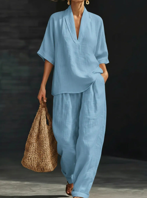 V-Neck Short Sleeve Suit