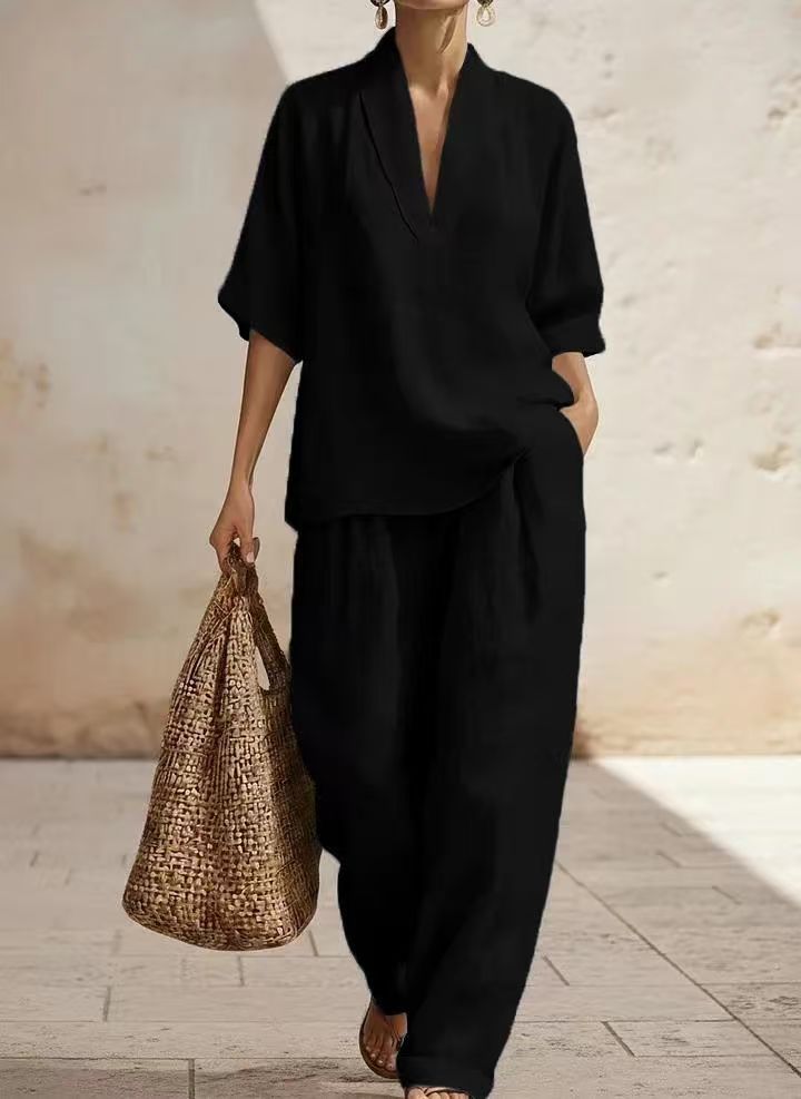 V-Neck Short Sleeve Suit