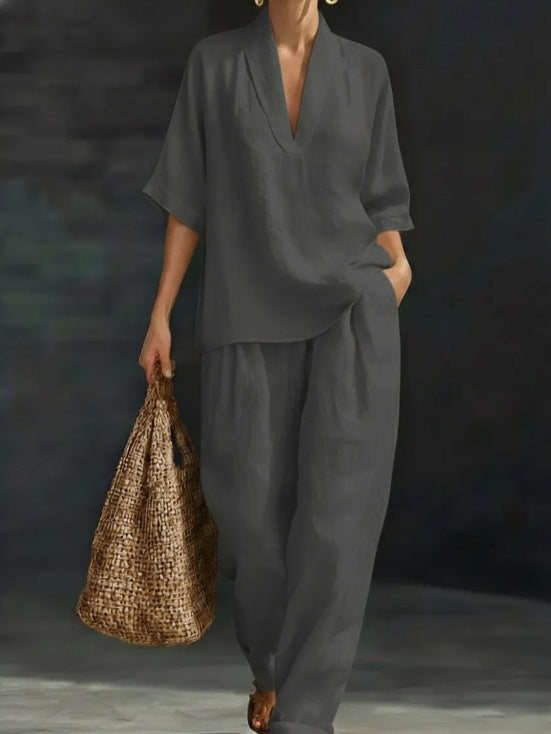 V-Neck Short Sleeve Suit