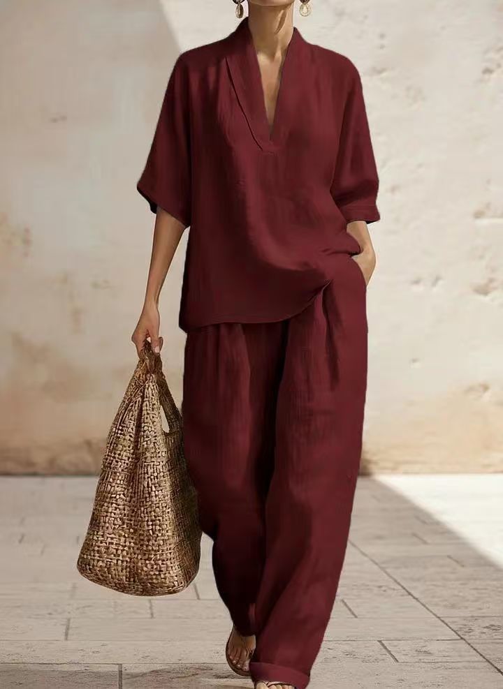 V-Neck Short Sleeve Suit