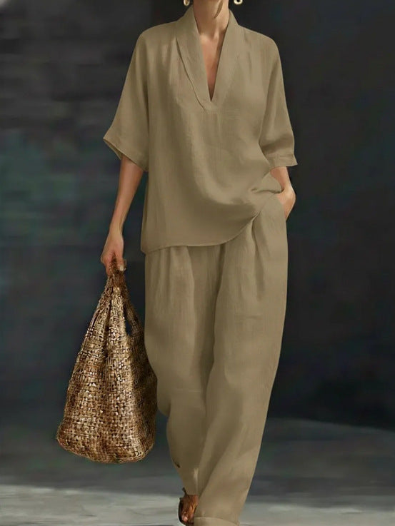 V-Neck Short Sleeve Suit