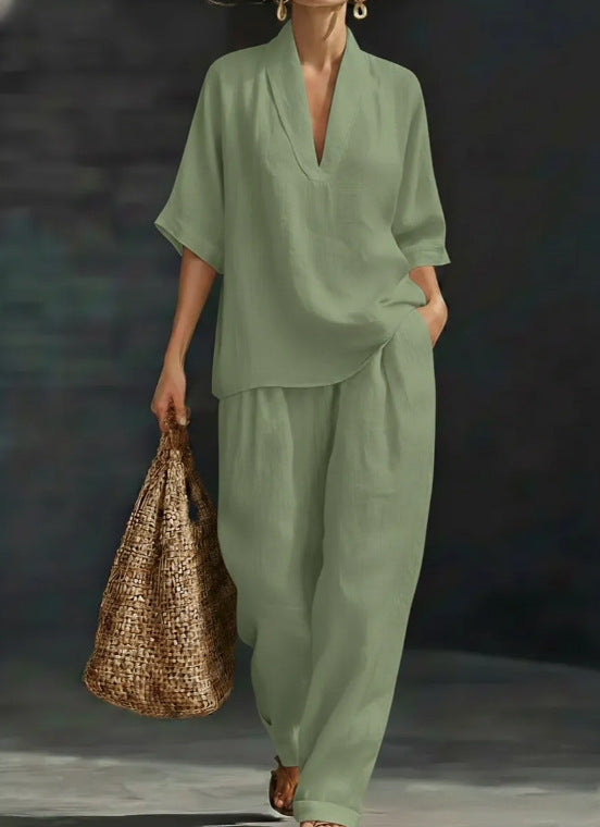 V-Neck Short Sleeve Suit