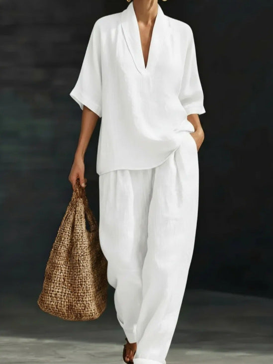 V-Neck Short Sleeve Suit