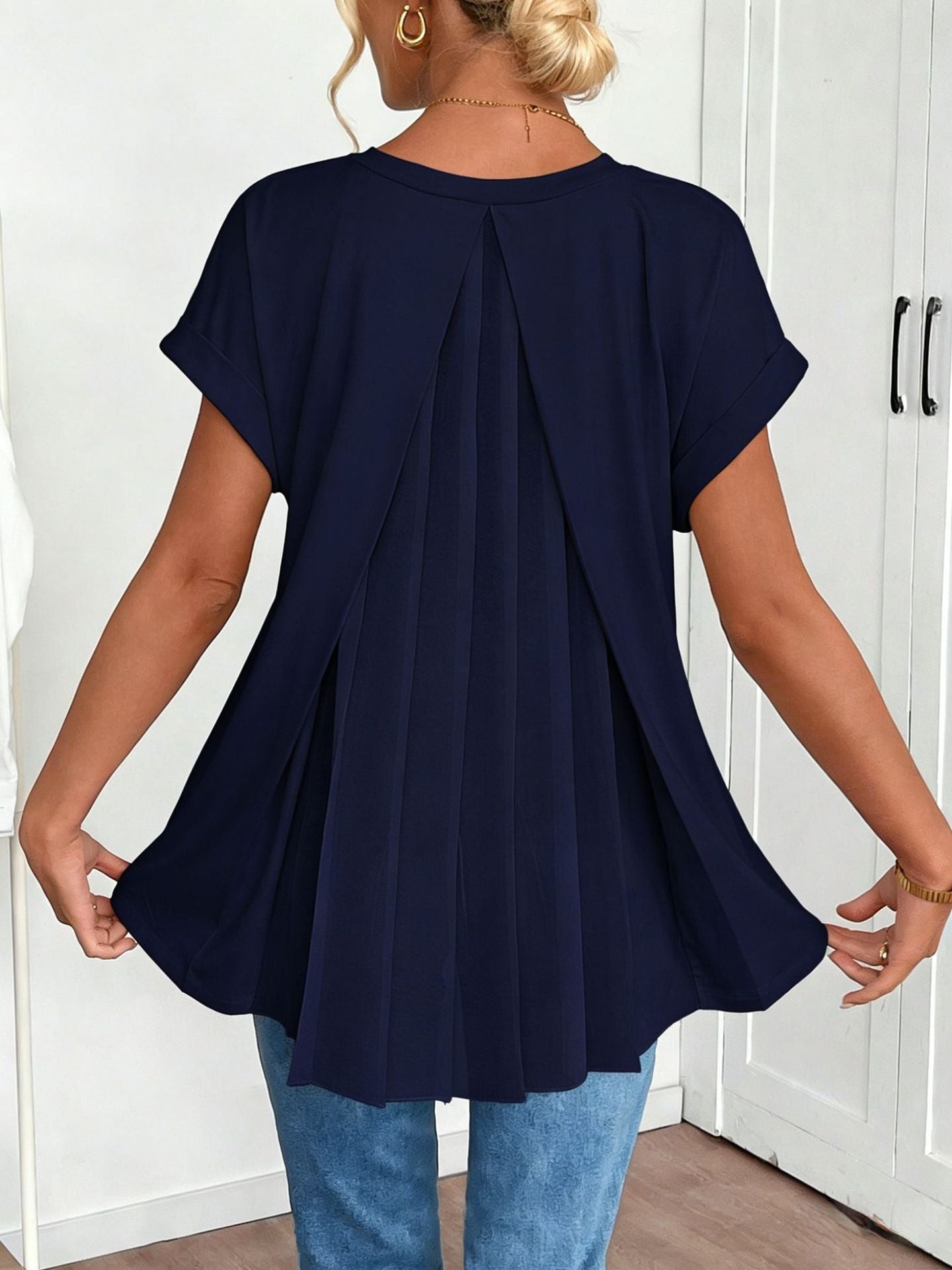 Pleated Back V-Neck Top