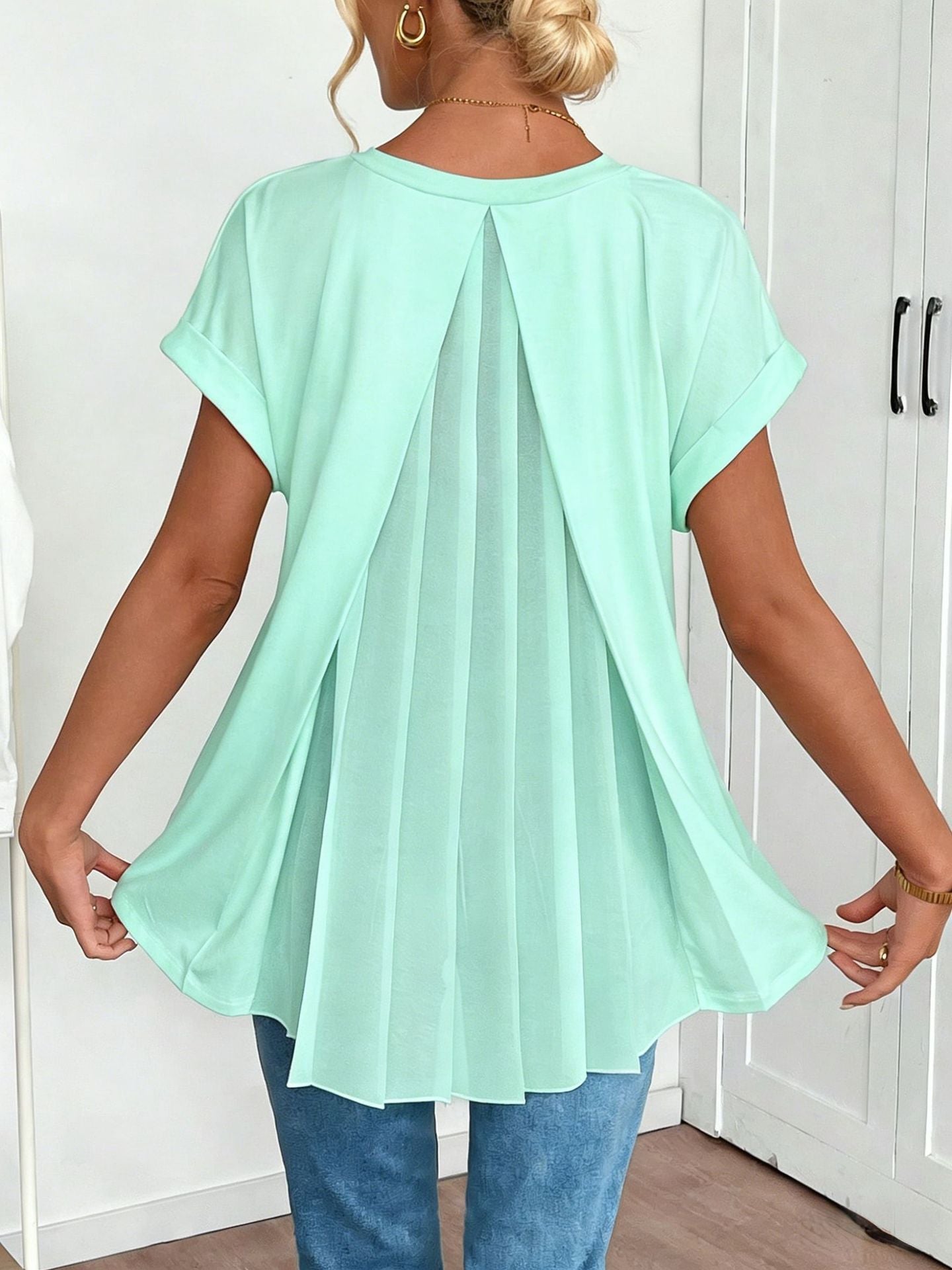 Pleated Back V-Neck Top