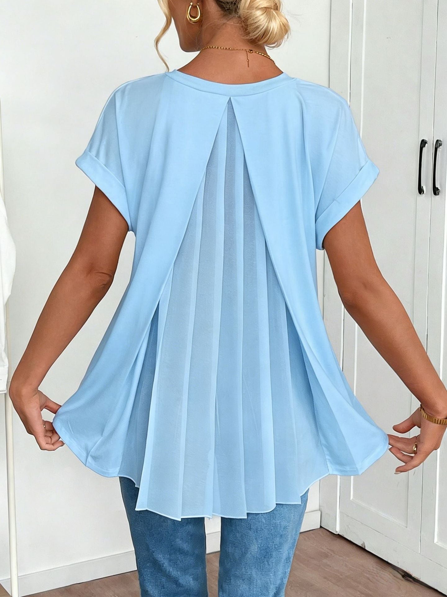 Pleated Back V-Neck Top