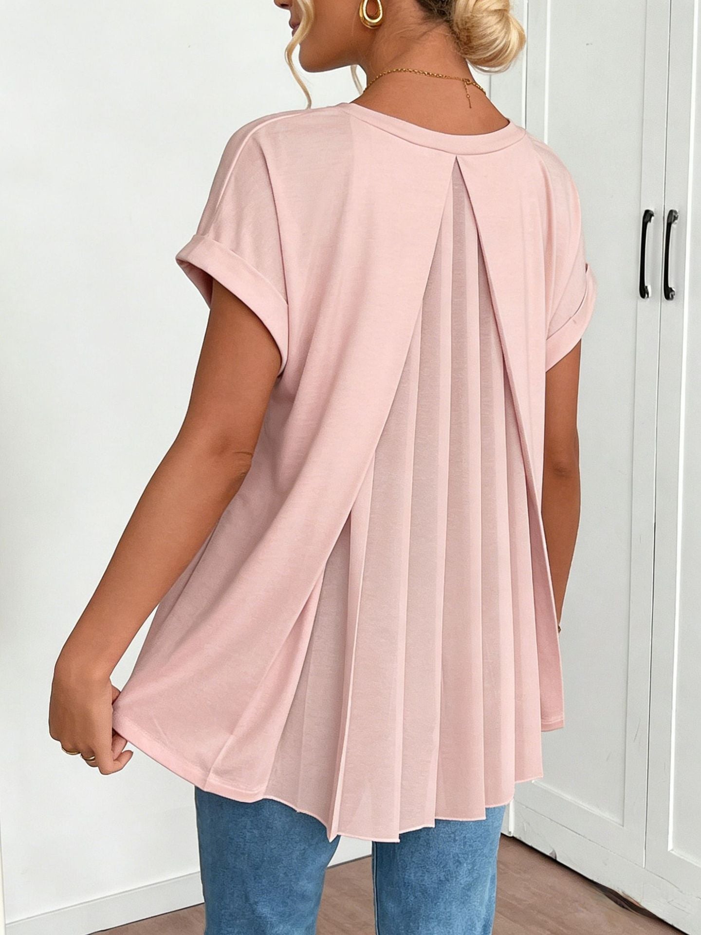 Pleated Back V-Neck Top