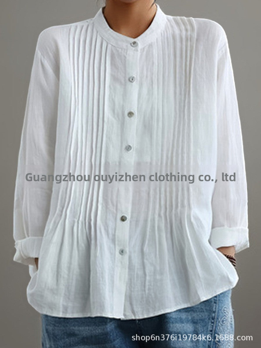Casual Long Sleeve Pleated Shirt