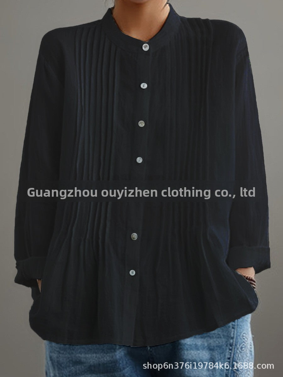 Casual Long Sleeve Pleated Shirt