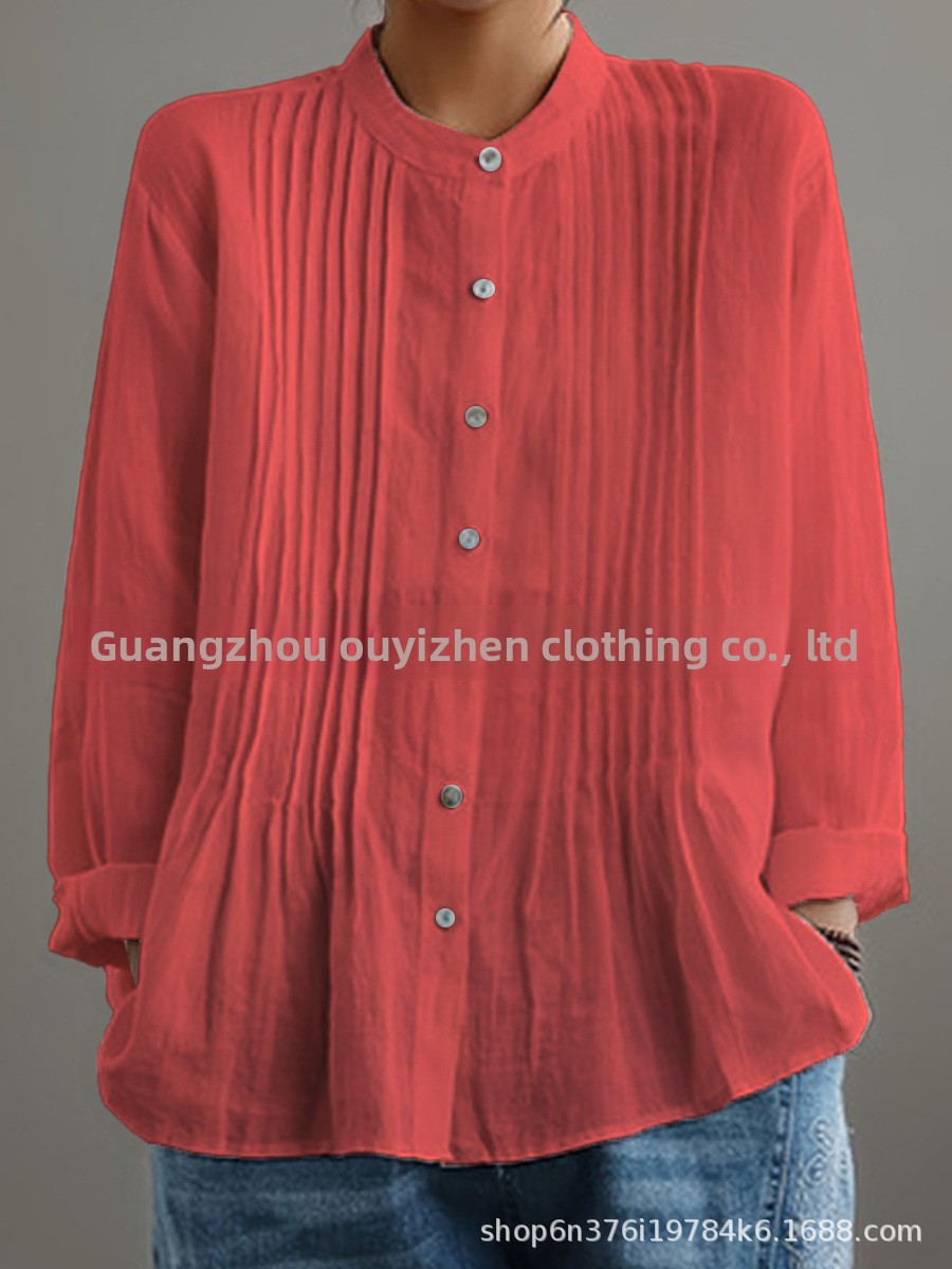 Casual Long Sleeve Pleated Shirt