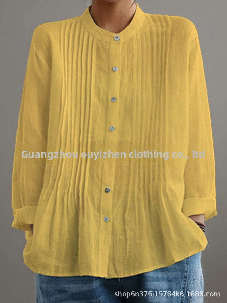 Casual Long Sleeve Pleated Shirt