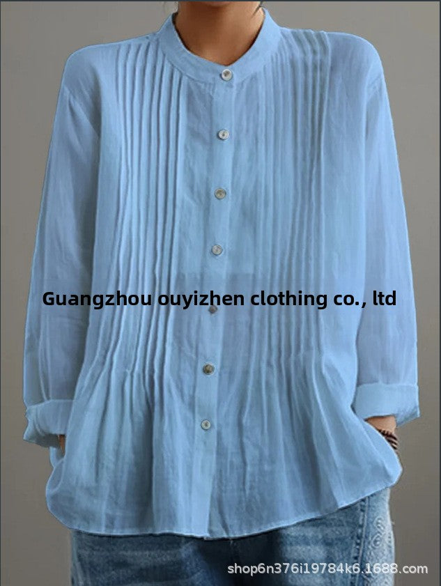Casual Long Sleeve Pleated Shirt