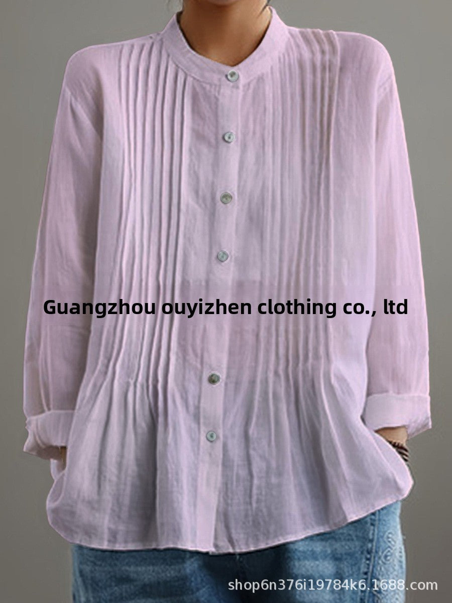 Casual Long Sleeve Pleated Shirt